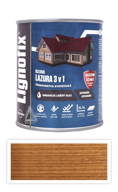 Lignofix LAZURA 3v1 - olejová lazura s biocidem 0.6 l Zlatý Dub