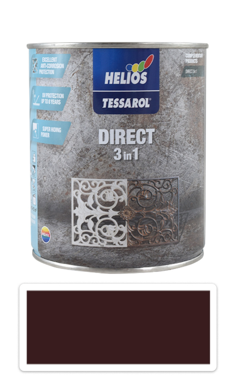 TESSAROL Direct 3in1 - antikorozní barva na kov 0.75 l Tmavě hnědá RAL 8017