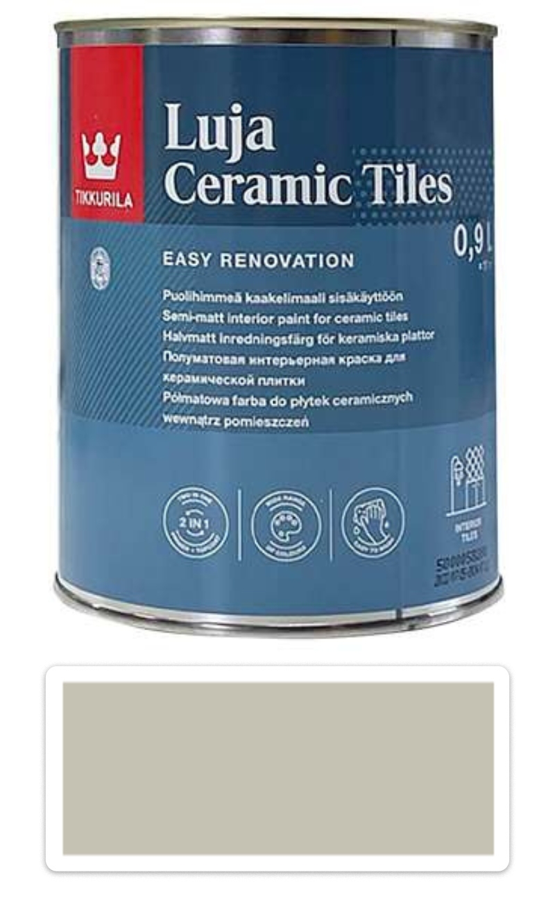 TIKKURILA Luja Ceramic Tiles - barva na keramické obklady 0.9 l Kieselgrau / Štěrková šedá RAL 7032