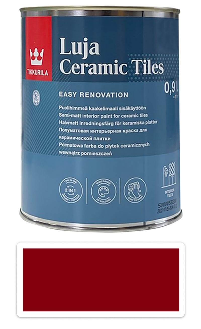 TIKKURILA Luja Ceramic Tiles - barva na keramické obklady 0.9 l Purpurrot/Purpurově červená RAL 3004