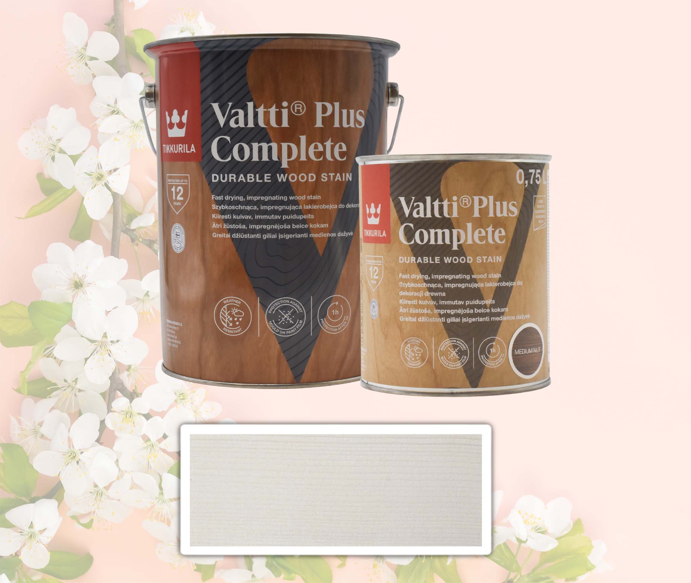 TIKKURILA Sada - Valtti Plus Complete - matná tenkovrstvá lazura 5 l Bílá + 0.75 l ZDARMA