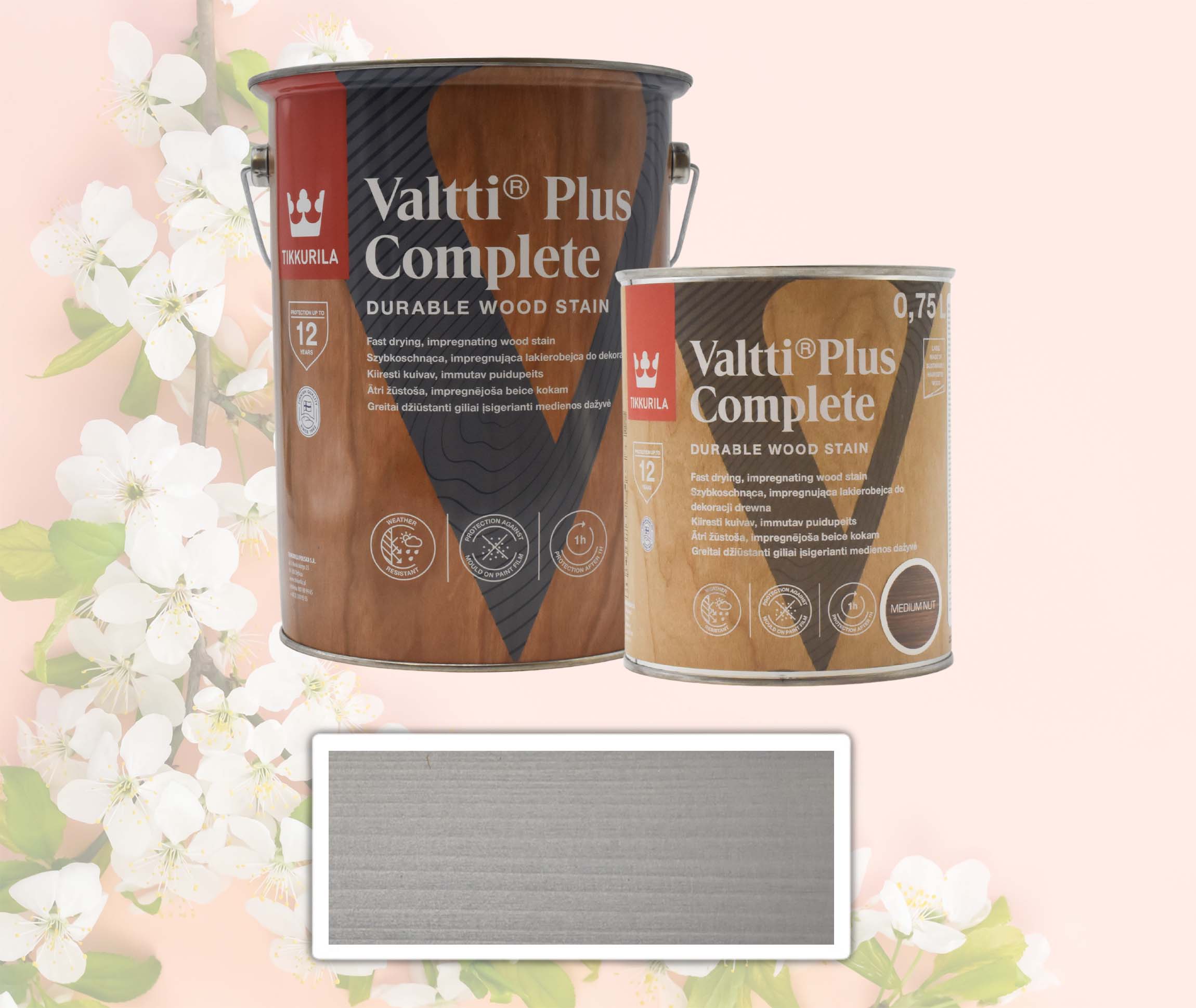 TIKKURILA Sada - Valtti Plus Complete - matná tenkovrstvá lazura 5 l Šedá + 0.75 l ZDARMA