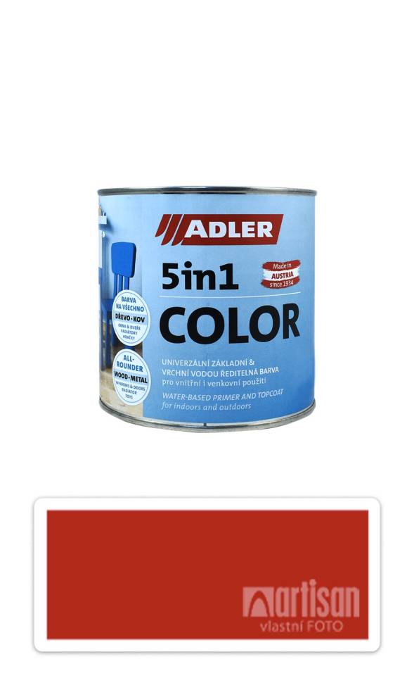 ADLER 5in1 Color - univerzální vodou ředitelná barva 0.75 l Feuerrot / Ohnivě červená  RAL 3000