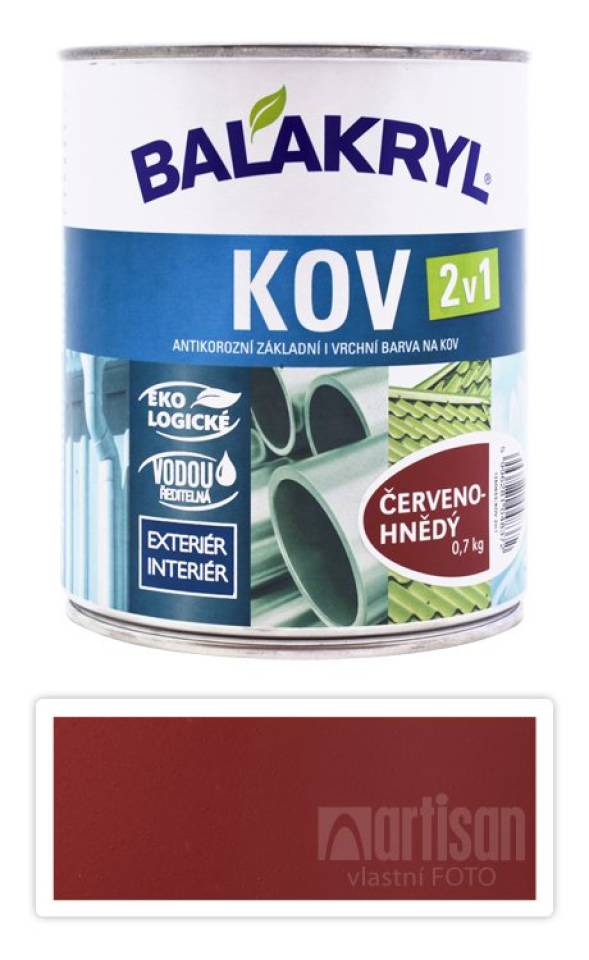 BALAKRYL Kov 2v1 - vodou ředitelná antikorozní barva na kov 0.75 l Červenohnědá 0840