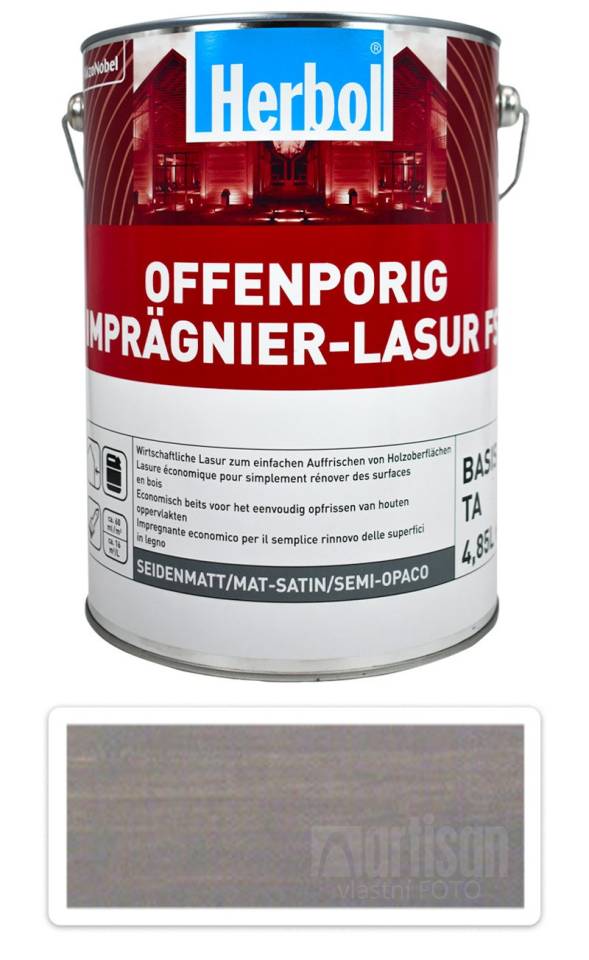 HERBOL Offenporig Impragnier-Lasur FS - impregnační lazura na dřevo 5 l Středně šedá