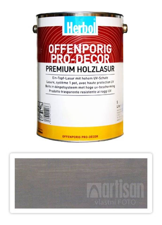 HERBOL Offenporig Pro Decor - univerzální lazura na dřevo 5 l Středně šedá