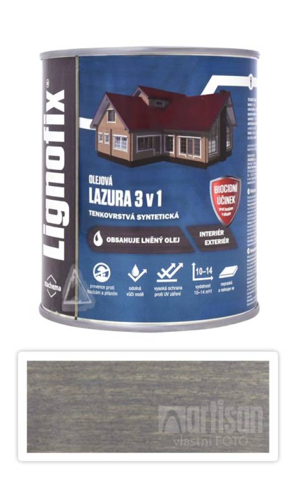 Lignofix LAZURA 3v1 - olejová lazura s biocidem 0.6 l Antik šedá
