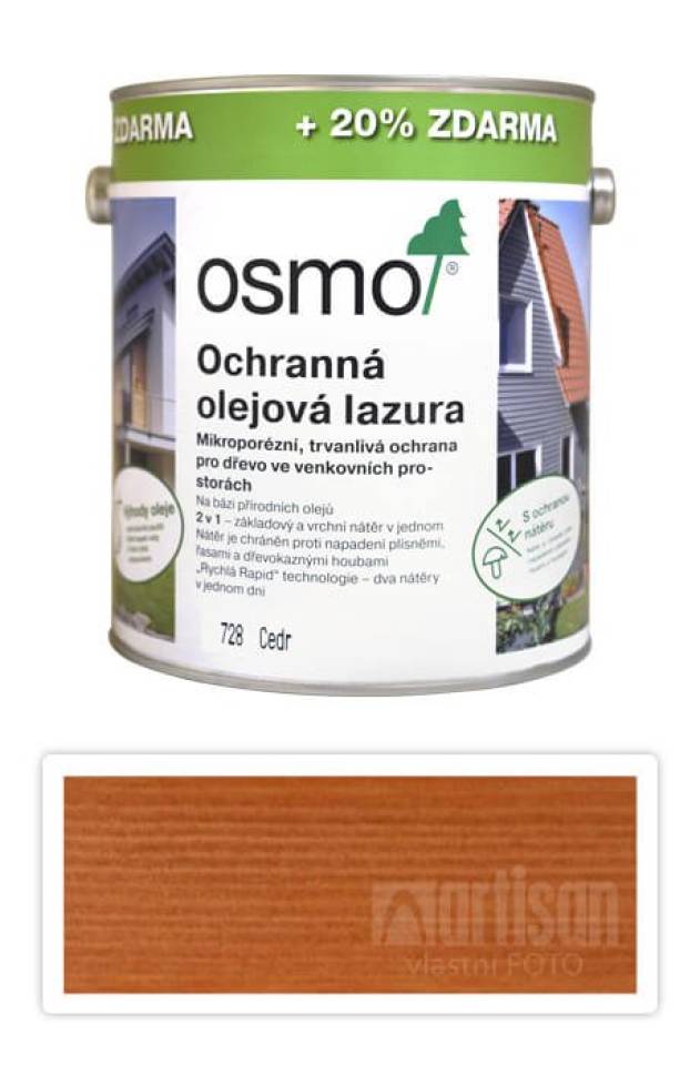OSMO Ochranná olejová lazura 3 l Cedr 728 (20 % zdarma)