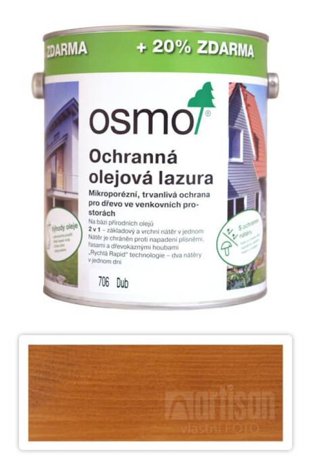 OSMO Ochranná olejová lazura 3 l Dub 706 (20 % zdarma)