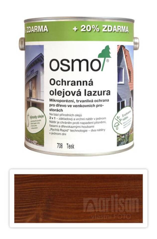 OSMO Ochranná olejová lazura 3 l Teak 708 (20 % zdarma)