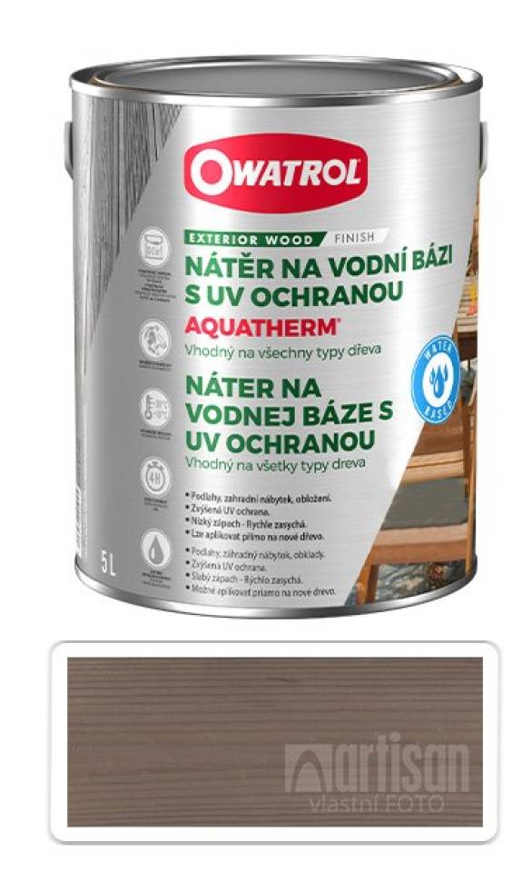 OWATROL Aquatherm - UV ochranný nátěr na dřevěné povrchy v interiéru a exteriéru 5 l Grafitově šedá