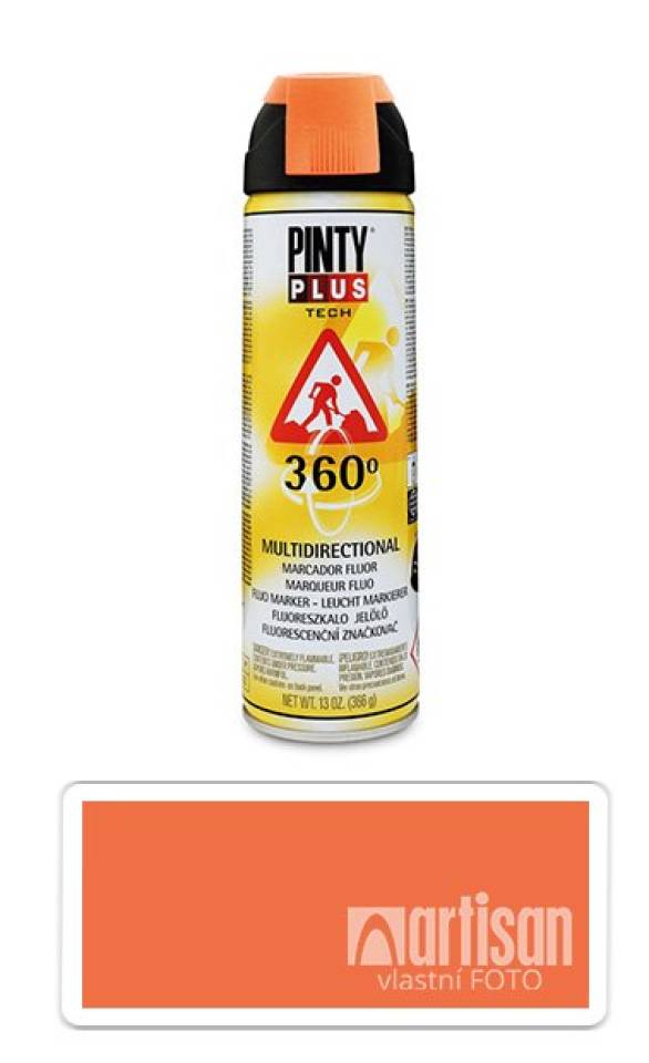 PINTYPLUS TECH - fluorescenční značkovací sprej s 360° tryskou 500 ml Oranžový T143
