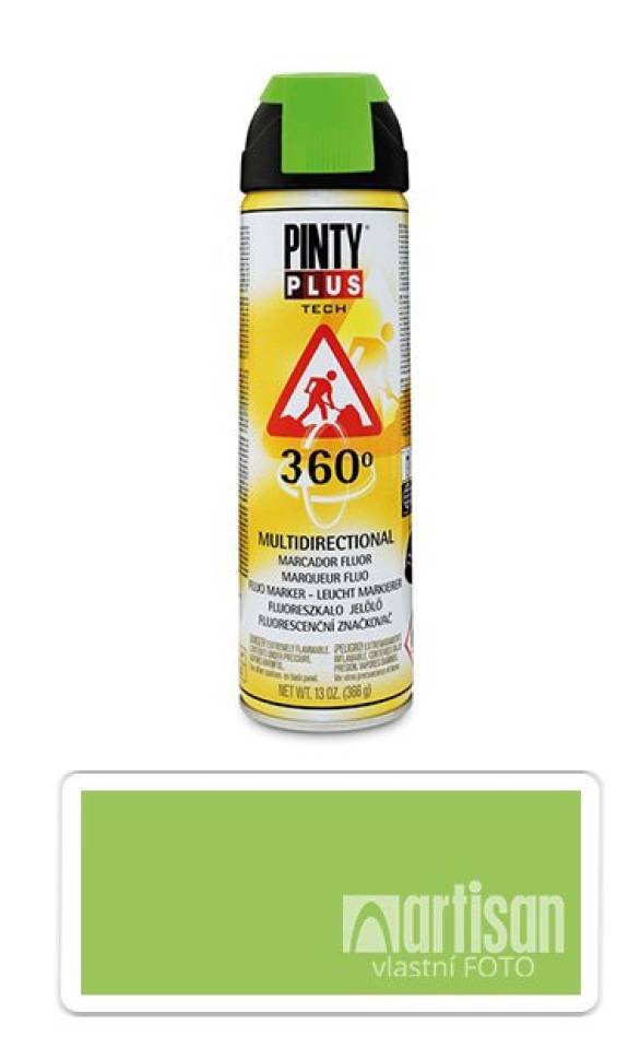 PINTYPLUS TECH - fluorescenční značkovací sprej s 360° tryskou 500 ml Zelený T136