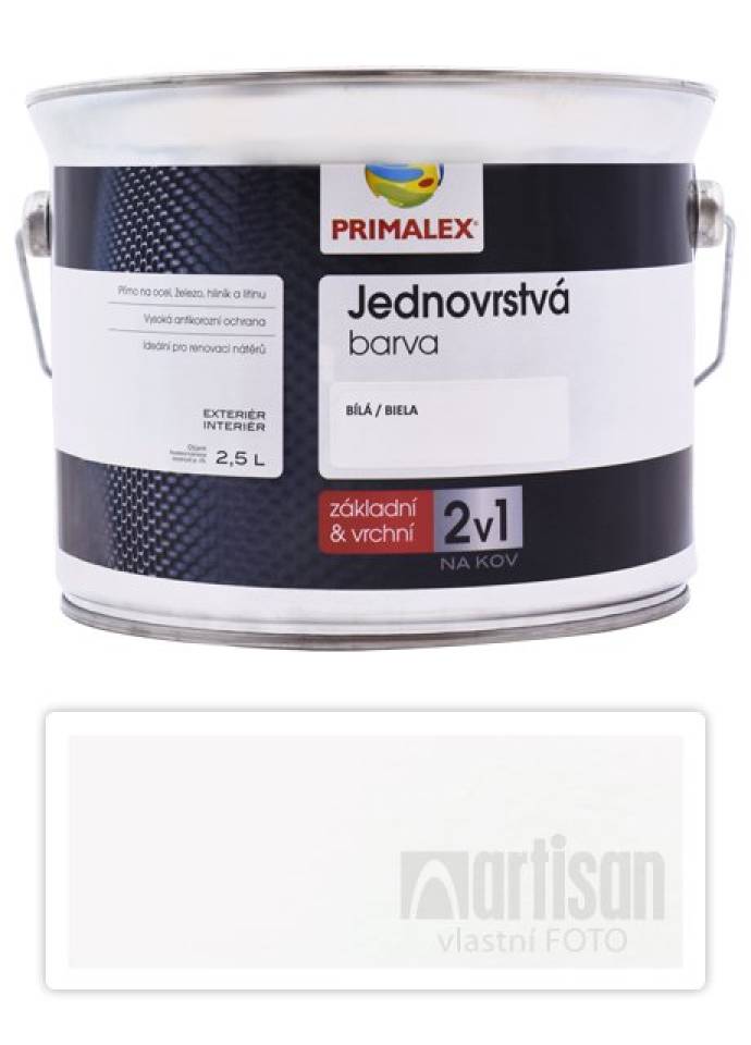 PRIMALEX 2v1 - syntetická antikorozní barva na kov 2.5 l Bílá