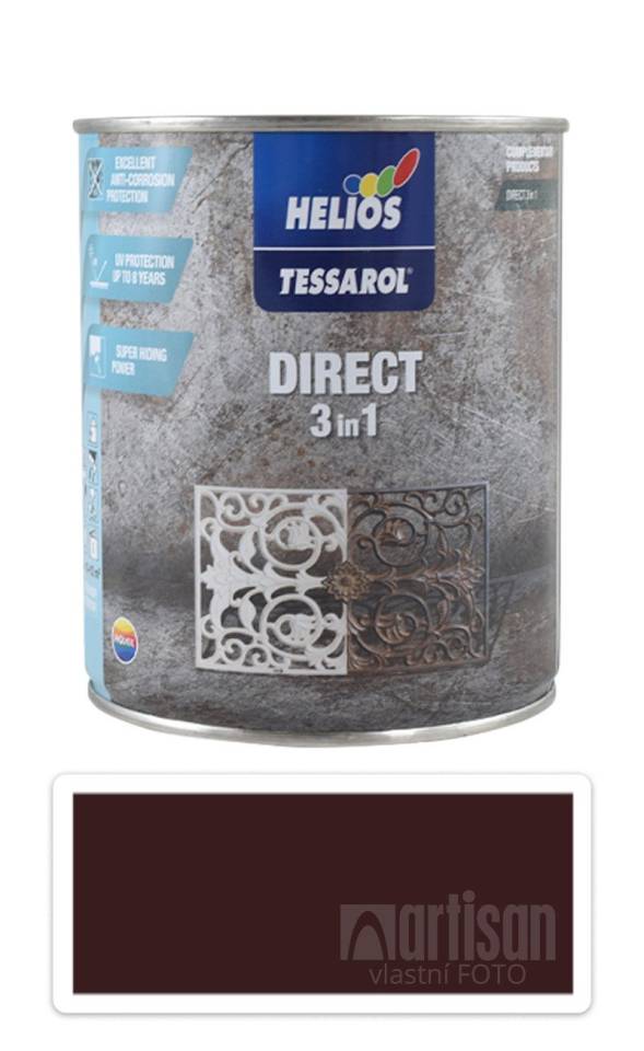 TESSAROL Direct 3in1 - antikorozní barva na kov 0.75 l Tmavě hnědá RAL 8017