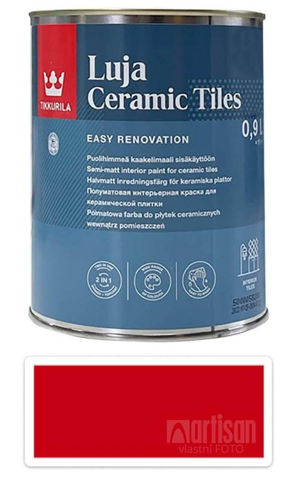 TIKKURILA Luja Ceramic Tiles - barva na keramické obklady 0.9 l Feuerrot / Ohnivě červená  RAL 3000