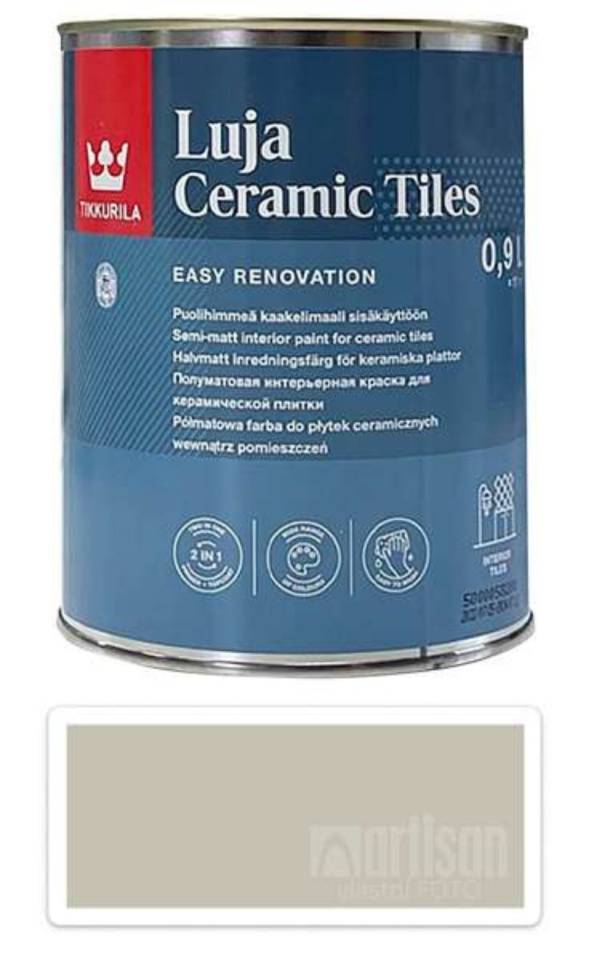 TIKKURILA Luja Ceramic Tiles - barva na keramické obklady 0.9 l Kieselgrau / Štěrková šedá RAL 7032