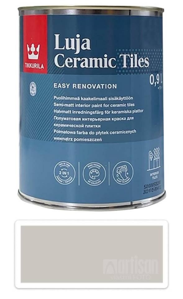 TIKKURILA Luja Ceramic Tiles - barva na keramické obklady 0.9 l Seidengrau / Hedvábná šedá RAL 7044