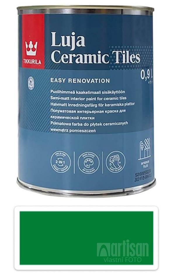 TIKKURILA Luja Ceramic Tiles - barva na keramické obklady 0.9 l Türkisgrün/Tyrkysová zelená RAL 6016
